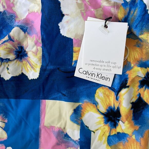 Calvin Klein Printed Zip Starburst Swimsuit-blue-6 - Picture 5 of 6